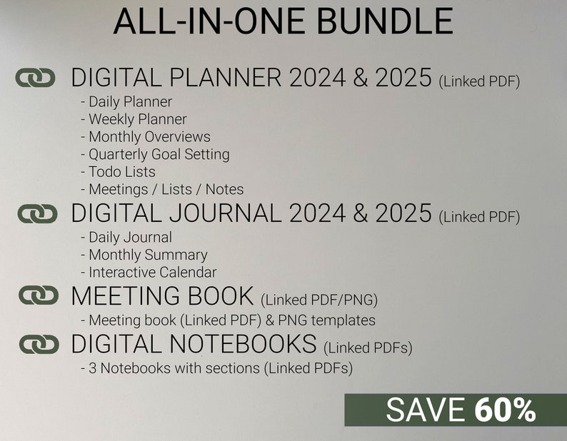 reMarkable 2 Minimalist Bundle 2024-2025 Digital Planner / Journal / Meetings / Notes Digital Download image 2