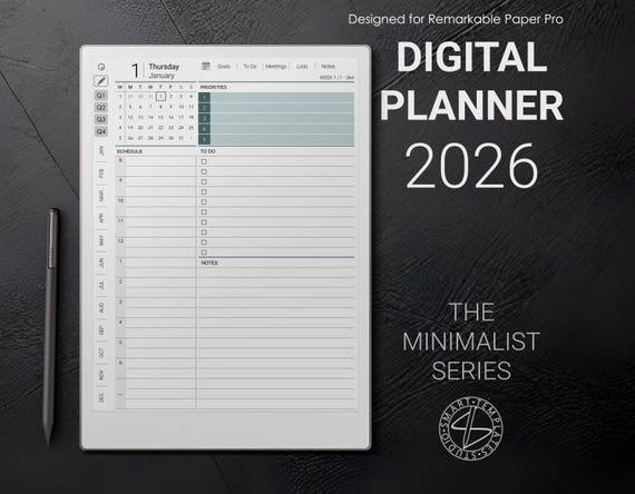 Minimalist Planner for Remarkable Paper Pro 2026 (Digital Download)