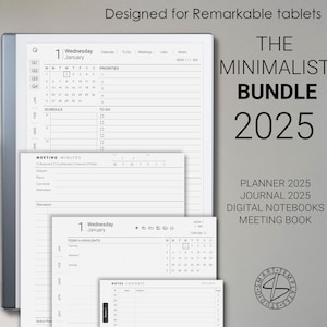 Minimalist Bundle, modelli per tablet Remarkable 2025 (agenda, diari, appunti di riunioni, quaderni)