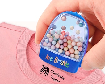 Dr. Stamp. Custom clothing name stamp for school children, nursery kids, baby, toddler. Special washable ink for clothes, uniform, fabric.