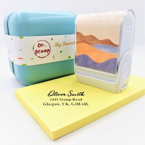 Dr. Stamp- Personalised self inking stamp for signature, return address, custom fabric label, clothes name tag. Up to 3 lines, 38x15mm.