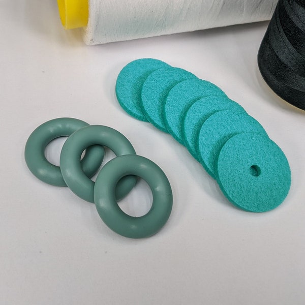 Antique Turquoise Bobbin Winder Tire With Felt Pad (3 Sets) Rubber tire for Singer Kenmore and most vintage sewing machines