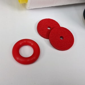 Red Bobbin Winder Tire With Red Felt Pads (1 Set) Rubber tire for Singer Kenmore and most vintage sewing machines