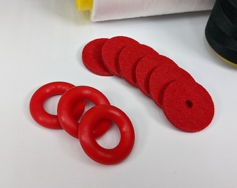 Red Bobbin Winder Tire With Red Felt Pads (3 Sets) Rubber tire for Singer Kenmore and most vintage sewing machines