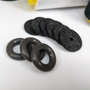 Dark Gray Bobbin Winder Tire With Dark Gray Felt Pads (3 Sets) Rubber tire for Singer Kenmore and most vintage sewing machines