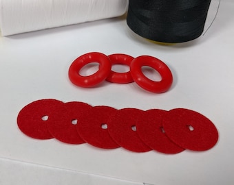Red Bobbin Winder Tire With Red Felt Pads (3 Sets) Rubber tire for Singer Kenmore and most vintage sewing machines
