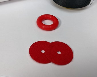 Red Bobbin Winder Tire With Red Felt Pads (1 Set) Rubber tire for Singer Kenmore and most vintage sewing machines