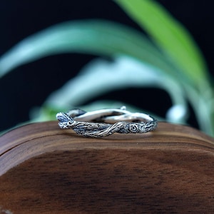 Alianza de boda de ramita retorcida, alianza de boda de plata de ley trenzada para mujeres, anillo de apilamiento único, anillo rústico para mujer, regalo de aniversario para ella