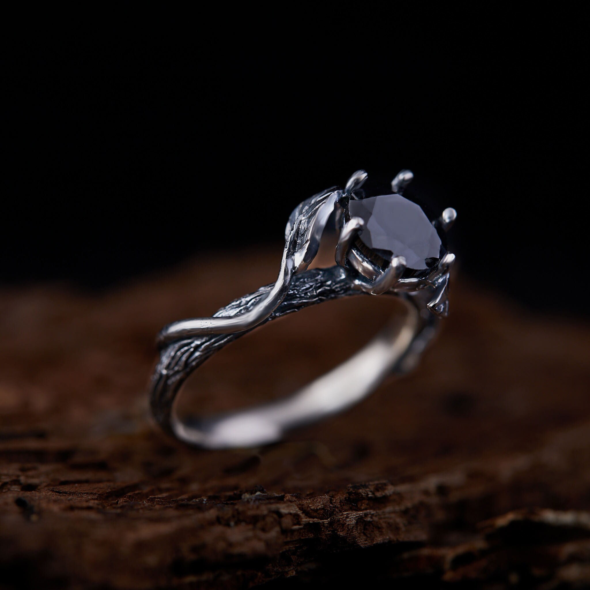 Oxidized silver deals engagement ring
