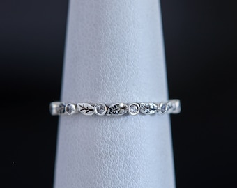 Moissanite bezel leaf wedding band, Half eternity twig leaves sterling silver ring, Moissanite promise ring, Stacking ring, TheFloraJewels