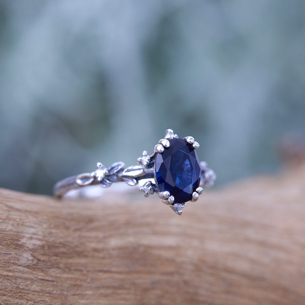 Sapphire Engagement Ring , Blue Sapphire ring , Twig Ring , Sapphire Wedding ring , Vintage Ring , Boho Ring , Women's Ring