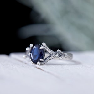 Sapphire Twig Engagement Ring: Sterling Silver Tree Bark Band