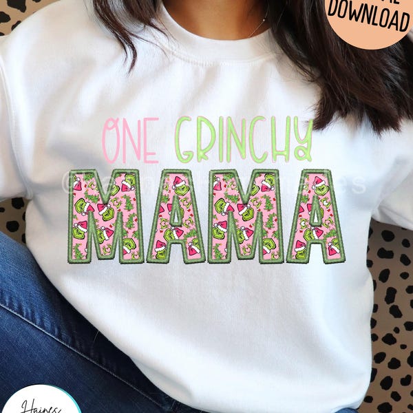 Grinchy Mama PNG, Christmas Glitter Holiday Design (Digital Download)