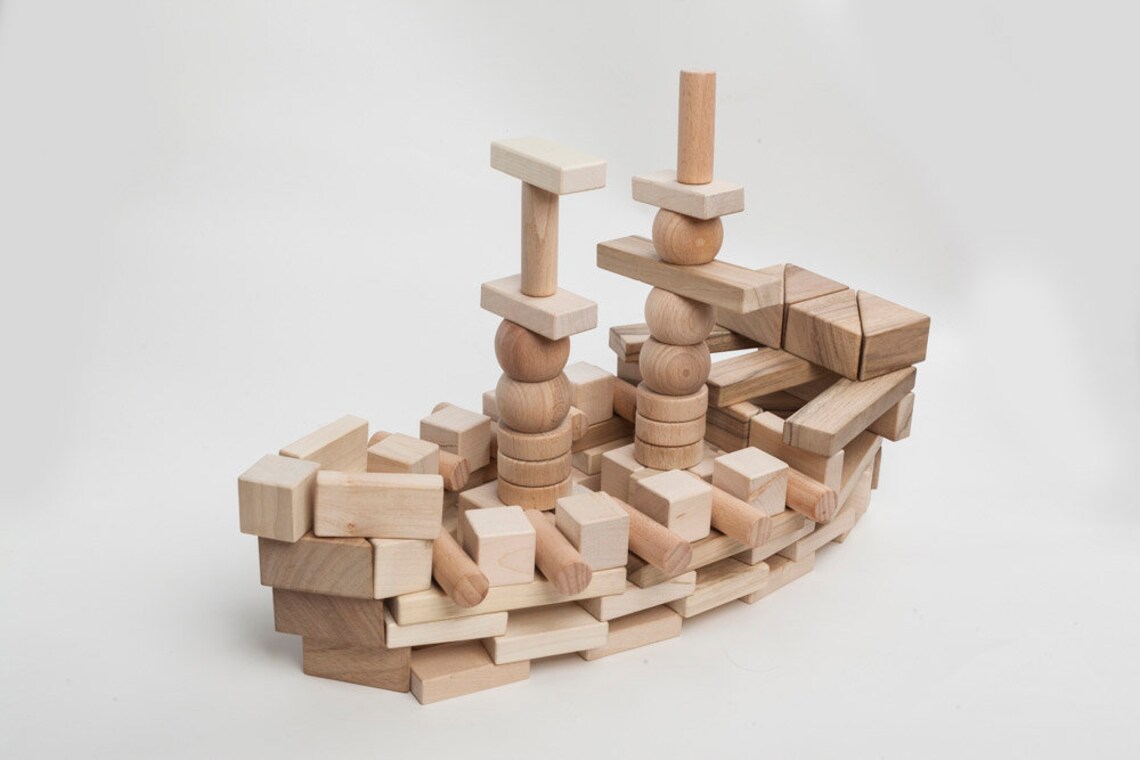 Wooden Blocks Big Set 144 Pieces 7 Types of Figures Best Gift Etsy