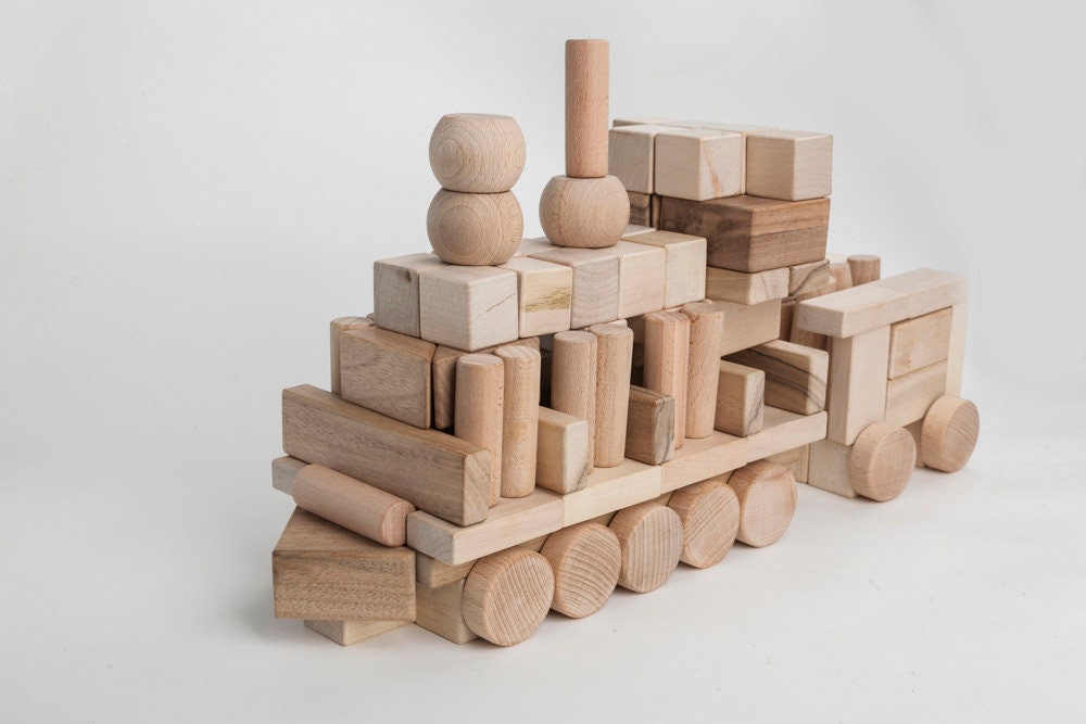 Wooden Blocks Big Set 144 Pieces 7 Types of Figures Best Gift Etsy