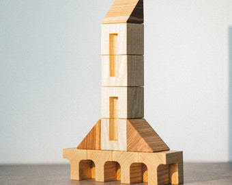 Houten architectonische blokken HATKY grote set | Bouwstenen | Houten stapelspeelgoed