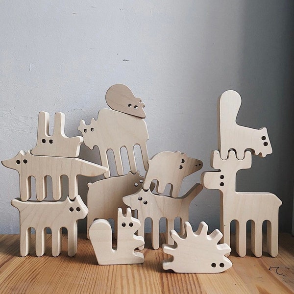 Wooden balance toy Forest animals toy 12 pieces Gift for 2 years old Gift for 3 years old