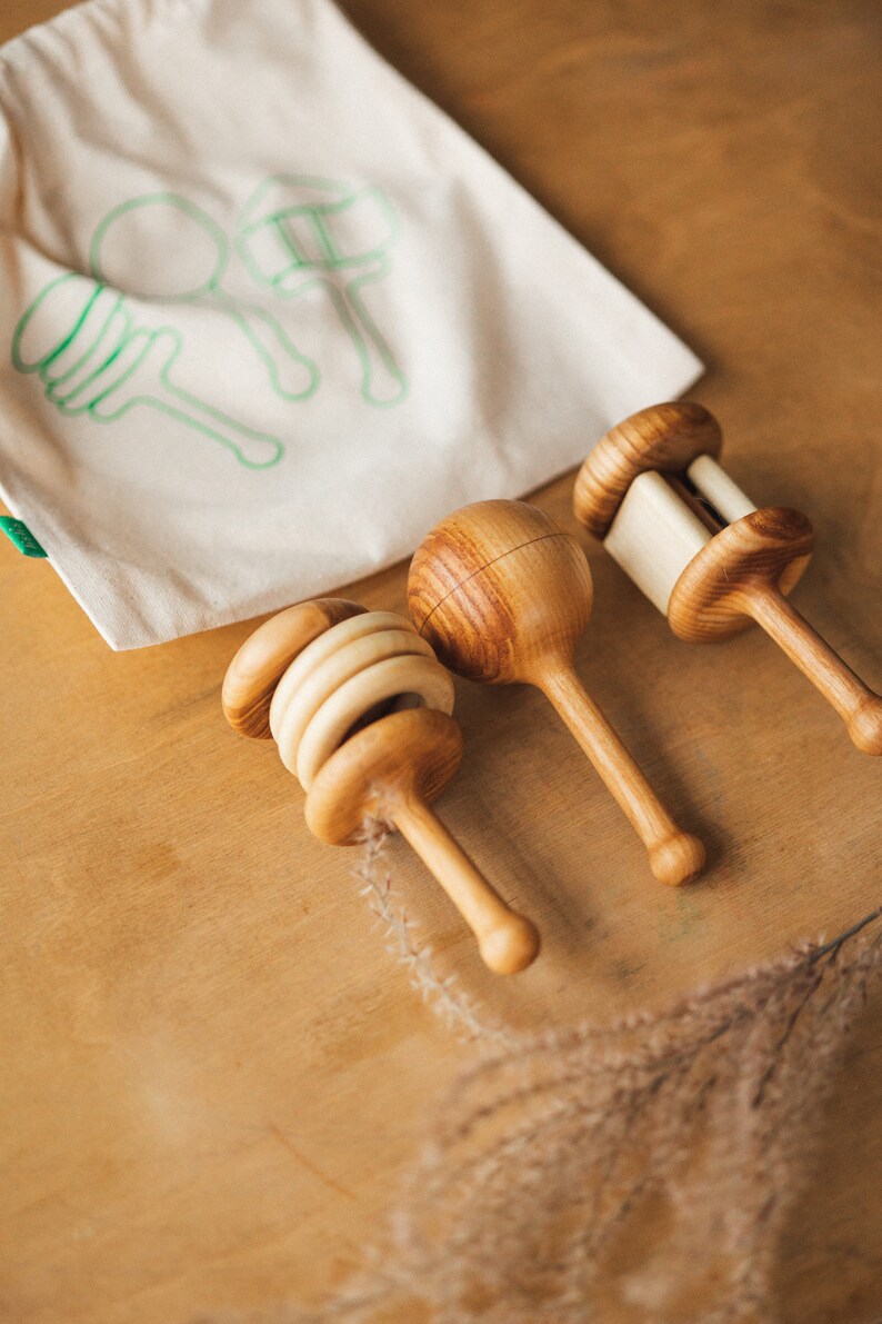 Baby Shower Gift Wooden rattles set Organic rattles 3 pieces image 4