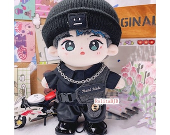 20cm Plush Doll Clothes,All Black Suits for Cool boy&girl Cotton Doll Clothing