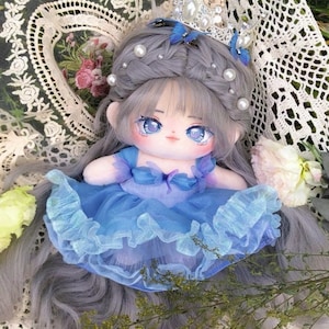 20cm Cotton Doll Dress,Cinderella Princess Dance Dress for Plush Doll,Handmade princess  dress+2pcs bow tie hairpin