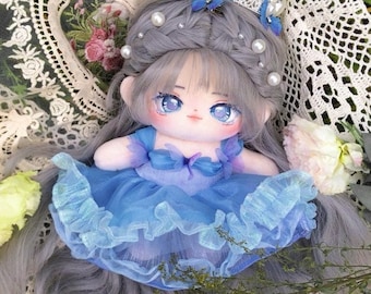Vestido de muñeca de algodón de 20 cm, vestido de baile de princesa Cenicienta para muñeca de peluche, vestido de princesa hecho a mano + 2 horquillas de lazo