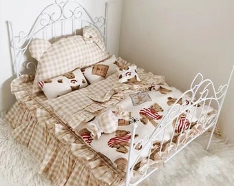BJD 1 6 20CM Plush Cotton Doll Bed Set Bed Suit back cushion 2 pillows candy pillow throw pillow bed sheet quilt cover