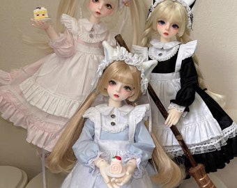 3 colors 1/3 1/4 1/6 BJD Maid Outfit Clothes,MDD MSD Long Maid Dress,Uncle Doll Full Uniform Set