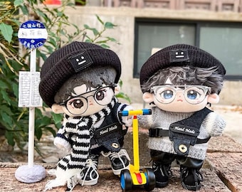 20cm Cotton Doll Clothes, Winter Sweater Overalls Set Suit, top+pants+vest+shoes+hat+glasses+scarf