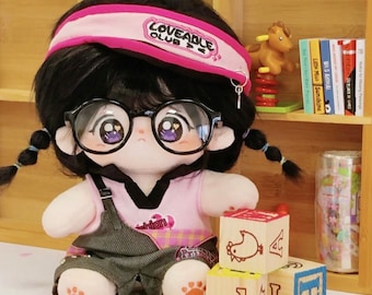 Ropa de muñeca de algodón rosa de 20 cm, traje de muñeca de felpa Sweet Girl, sombrero, top y pantalones