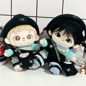 20cm Plush Doll Clothes,Summer Suits for Cool boy&girl Cotton Doll Clothing, Hat+Top+Pants+Bag+Shoes