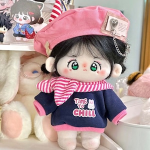 Green/Pink 20cm Cotton Doll Clothes, Sweet Girl Plush Doll Suit, berets hat and striped scarf and sweatshirt