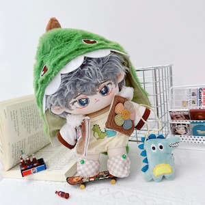 20cm Cotton Doll and Doll Clothes, Green Dinosaurs Hat and Tail Suit for Plush Doll