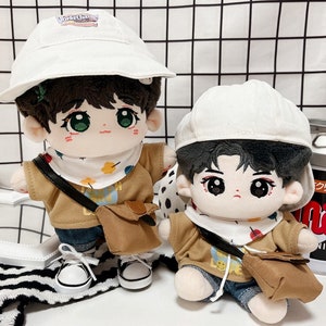 20cm Plush Doll Clothes,Summer Suits for Cool boy&girl Cotton Doll Clothing, Hat+Top+Pants+Bag+Shoes+Tie