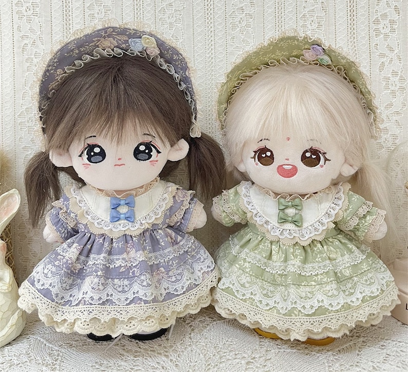 20cm Cotton Doll Dress , Vintage floral lace Dress Outfit, Plush doll Cotton doll clothes image 1