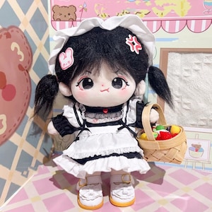 20cm Cotton Doll Dress , Black Maid Outfit Plush doll Cotton doll clothes,