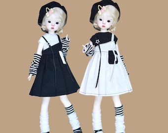 1/5 1/6 Bjd Doll Clothes, Black White T-shirt Doll Dress Suits