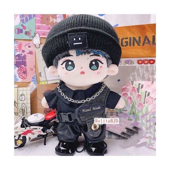 ぬい服 20cm SugarDreamSP Black 20cm Plush Doll Clothes,all Black Suits for Cool Boy&girl Cotton