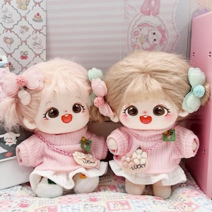 20cm Baumwolle Puppenkleidung, rosa Pullover und Glückstasche und weißer Rock für Plüsch Puppe Winterkleidung