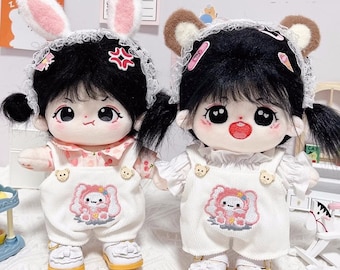 Ropa de muñeca de algodón de 20 cm, traje de muñeca de peluche de niña dulce, camiseta de cereza + Pantalones + diadema + zapatos