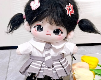 20cm Cotton Doll Dress , Cool JK White Shirt and Pleated Skirt Set, Plush doll Cotton doll clothes