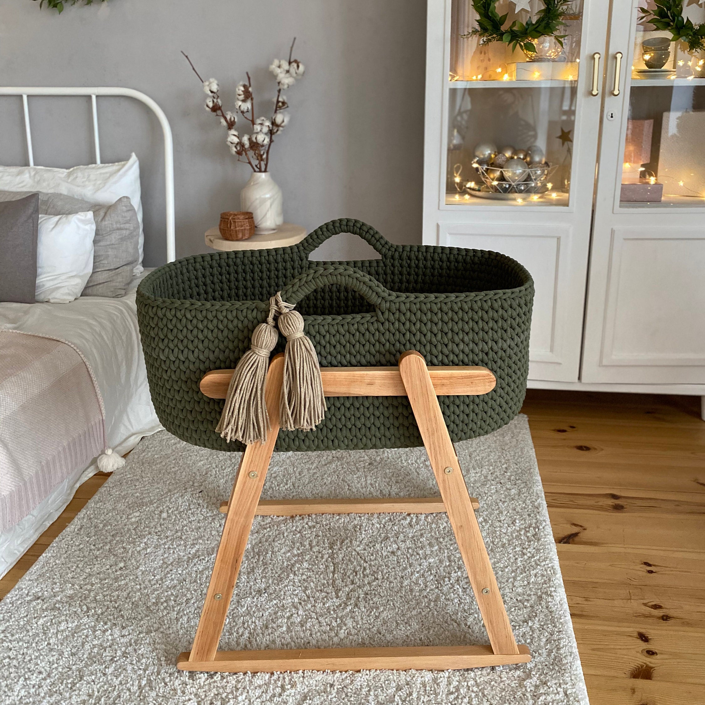 Green Crochet Moses Basket Baby Moses Basket Changing Etsy UK