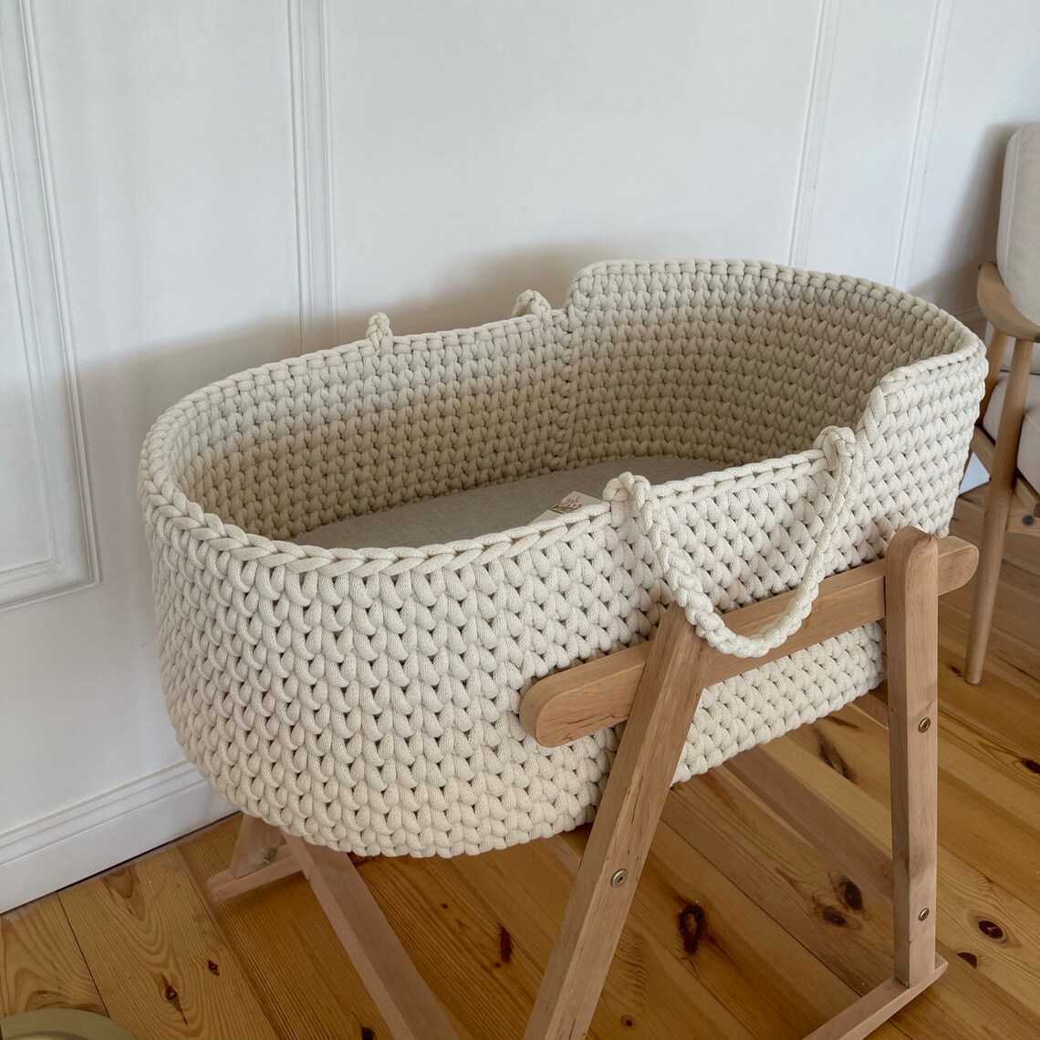 Ivory crochet Moses basket Baby moses basket Changing Etsy