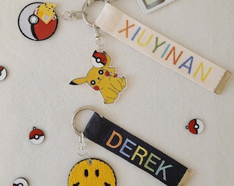 Personalized Embroidered Name Tag: Rainbow Charm, Custom Keychain