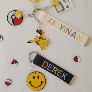 Personalized Embroidered Name Tag: Rainbow Charm, Custom Keychain