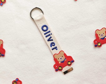 Personalized Embroidered Bear Name Tag - Custom Keychain