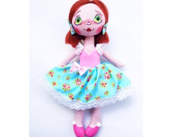 Handmade Fabric Art Doll, 18" OOAK Rag Doll, Decorative Gift