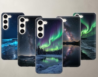 Funda para teléfono con diseño de cielo nocturno, portada con fotografía de auroras boreales y paisaje de la Vía Láctea para Samsung S26 Ultra, S26 FE, S25, S24, S23, Galaxy A57, A37 y A17.