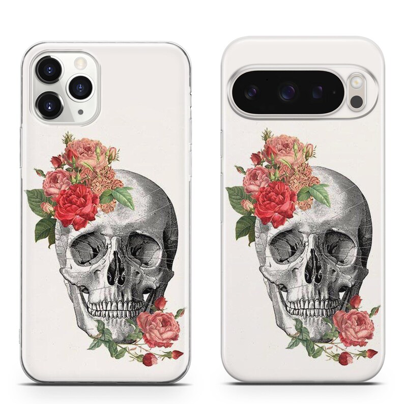 Funda de teléfono con calavera floral para iPhone 17 ProMax 16E 15 Pro 14 13 Mini Pixel 10ProXL 9 Pro 8 A 4