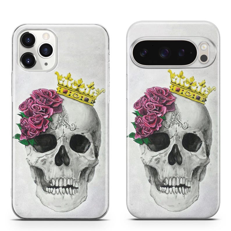 Funda de teléfono con calavera floral para iPhone 17 ProMax 16E 15 Pro 14 13 Mini Pixel 10ProXL 9 Pro 8 A 2