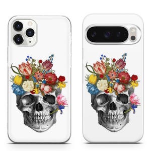 Funda de teléfono con calavera floral para iPhone 17 ProMax 16E 15 Pro 14 13 Mini Pixel 10ProXL 9 Pro 8 A 3